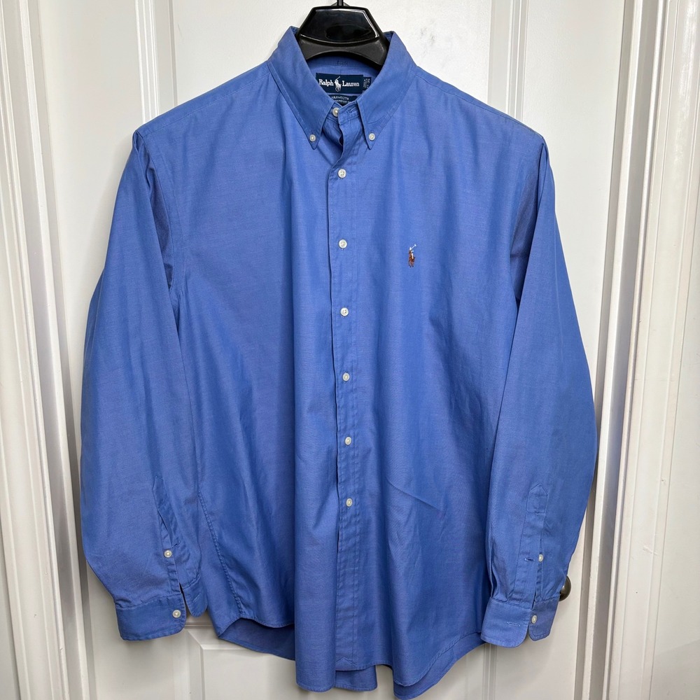 Ralph Lauren Yarmouth Pinpoint Oxford Shirt Mens 17-35 Blue Long Sleeve ButtonUp